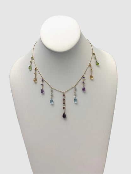 Clearance Sale! - 16"-17" Multicolored Cleopatra Necklace in 14KY - NCK-005-CLEOGM14Y-MLTI-16