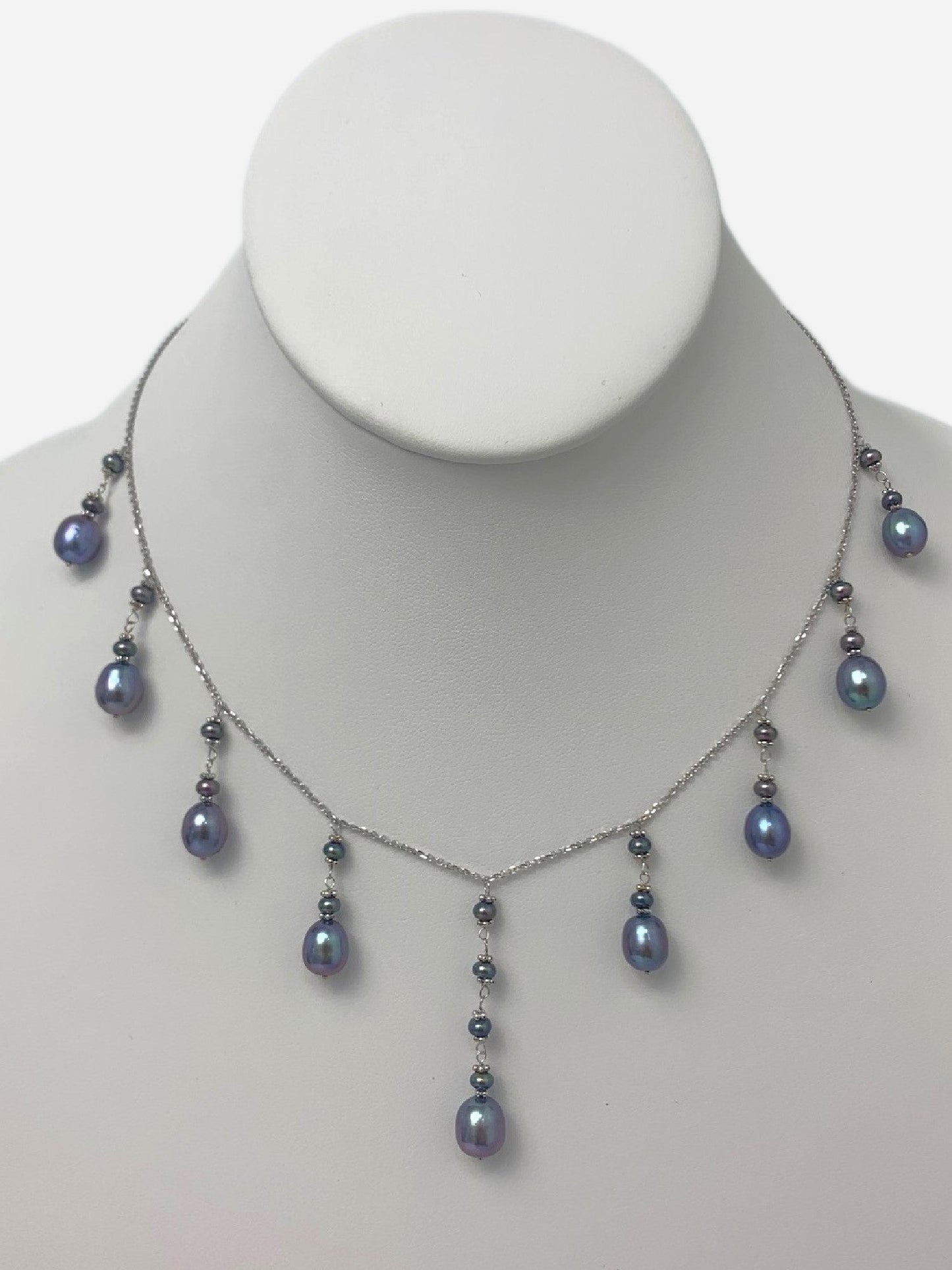 Clearance Sale! - 15" Blue Pearl Cleopatra Necklacein 14KW - NCK-007-CLEOPRL14W-BL-16
