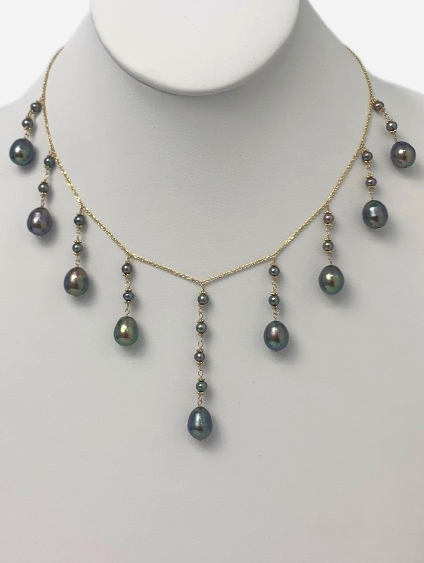 Clearance Sale! - 15" Blue Pearl Cleopatra Necklacein 14KW - NCK-007-CLEOPRL14W-BL-16