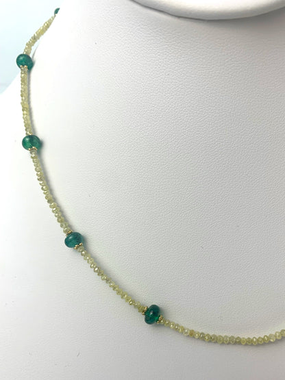 18" Yellow Diamond Emerald Bead Corded Necklace in 14KY - NCK-061-CRDDIAGM14Y-YLEM-18 12ctw