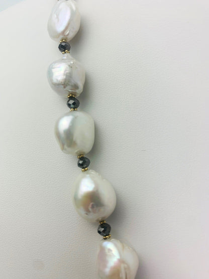 22.5" Black Diamond Freshwater Baroque Pearl Necklace in 14KY - NCK-110-CRDPRLDIA14Y-WHBLK-22.5 12ctw