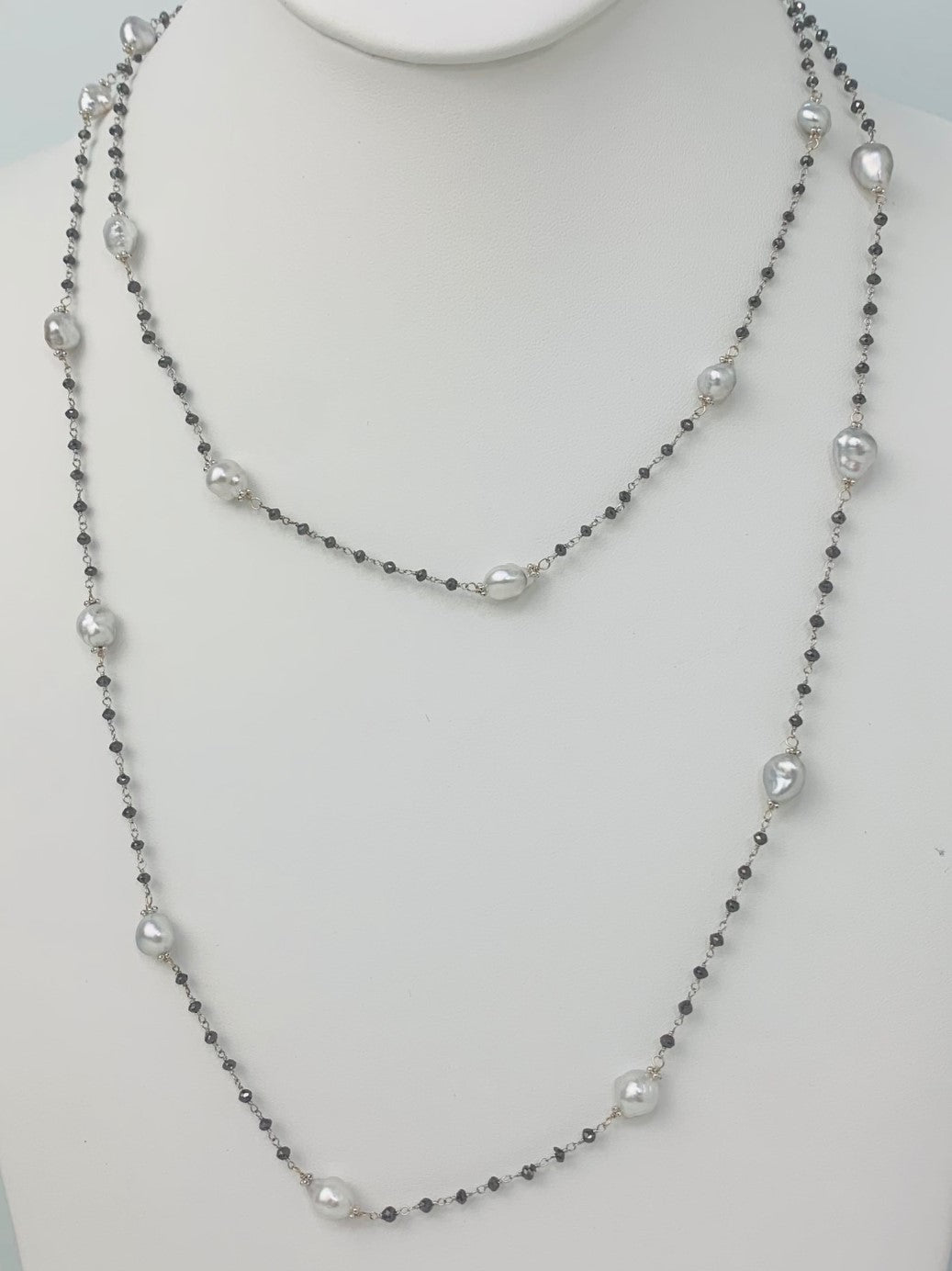 40" White Keshi and Black Diamond Rosary in 14W - NCK-132-ROSPRLDIA14W-WHBLK-42-00288 10.60ctw