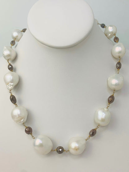 20" Freshwater Baroque Pearl and Brown Diamond Bead Rosary Necklace in 14KY - NCK-137-ROSPRLDIA14Y-WHBRN-20 26.8ctw
