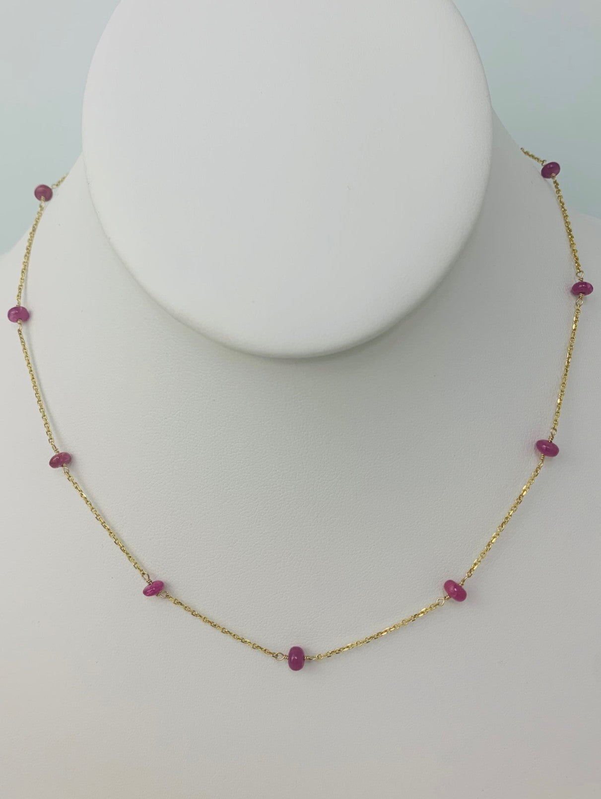16" Ruby Station Necklace in 14KY - NCK-145-TNCGM14Y-RBY-16