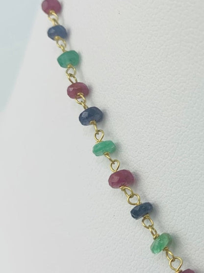 18" Ruby, Emerald, and Sapphire Rosary Necklace in 18KY - NCK-147-ROSGM18Y-RBYBSEM-18