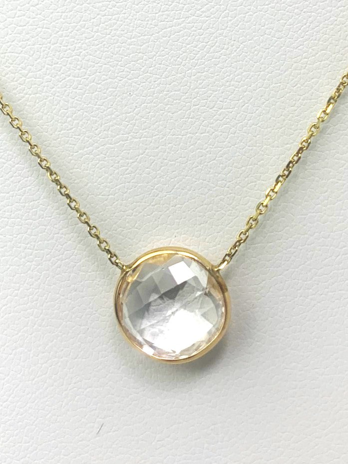 16" 10mm Crystal Quartz Single Bezel Necklace in 14KY - NCK-150-BZGM14Y-CRQ-16-10