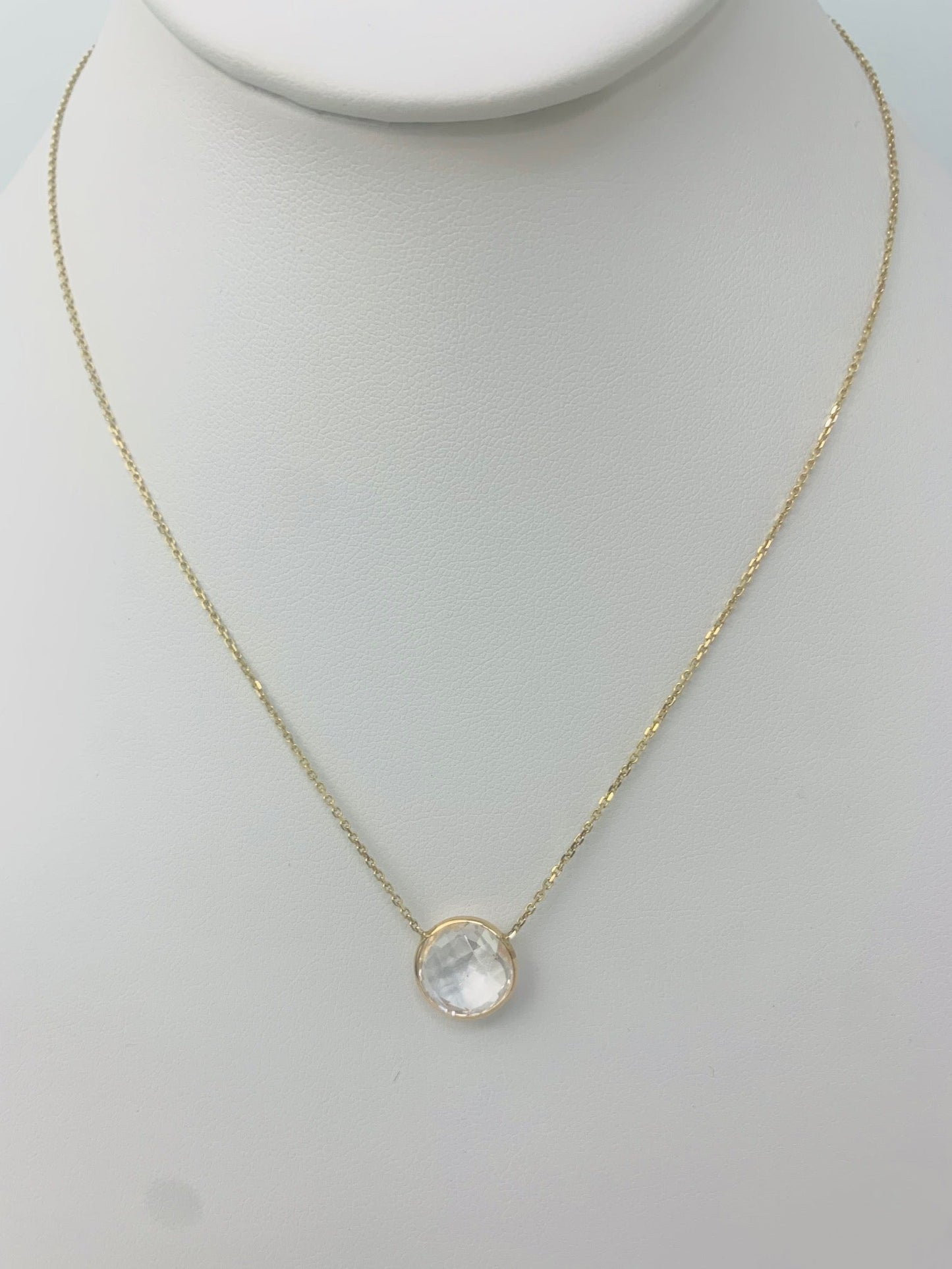 16" 10mm Crystal Quartz Single Bezel Necklace in 14KY - NCK-150-BZGM14Y-CRQ-16-10