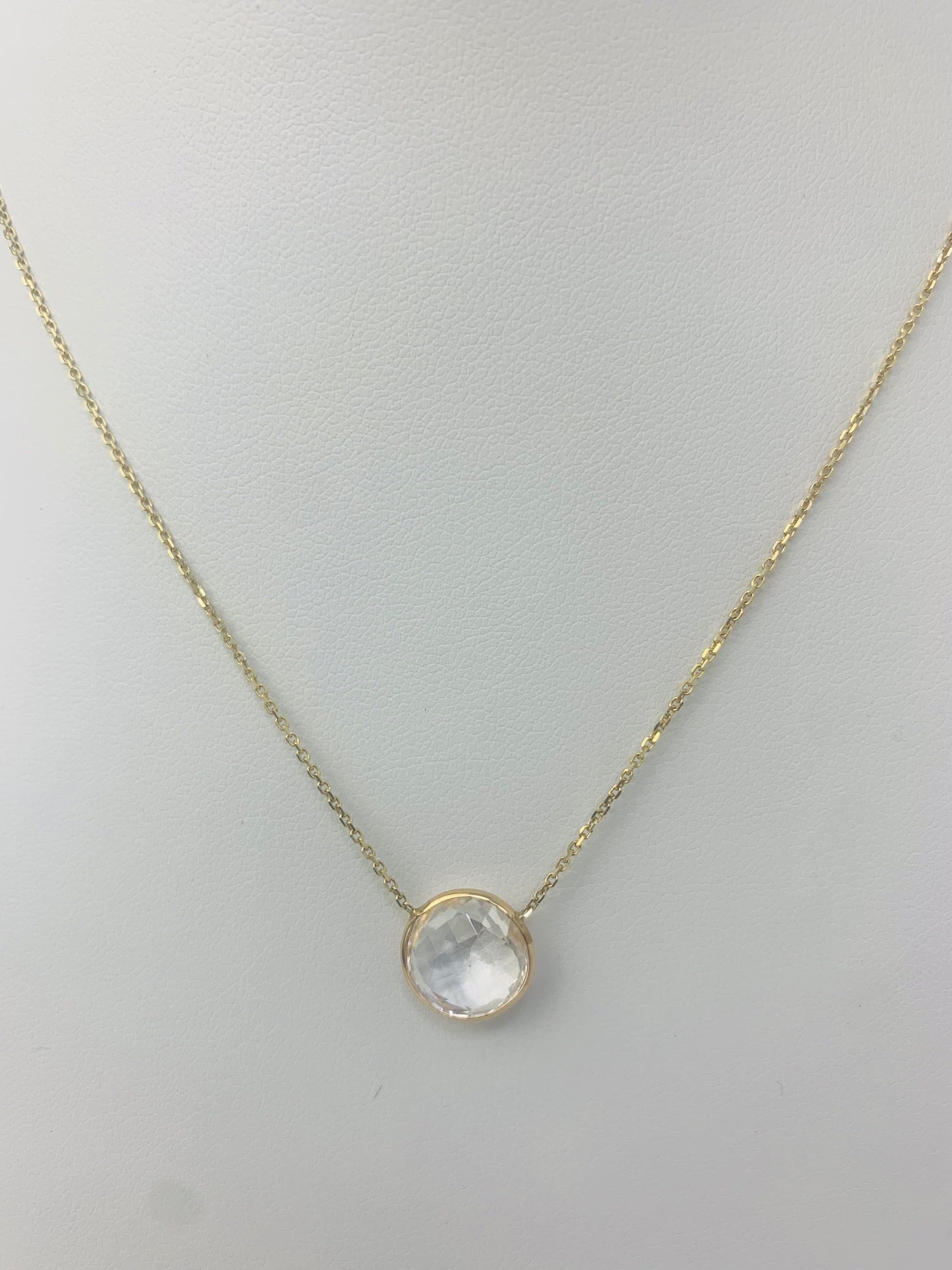 16" 10mm Crystal Quartz Single Bezel Necklace in 14KY - NCK-150-BZGM14Y-CRQ-16-10