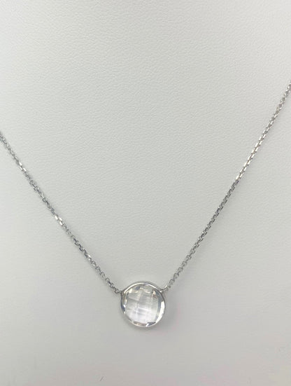 16" 10mm Crystal Quartz Single Bezel Necklace in 14KW - NCK-150-BZGM14W-CRQ-16-10