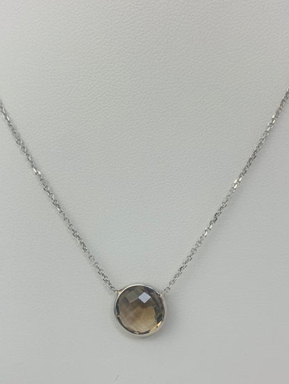 16" 10mm Smokey Quartz Single Bezel Necklace in 14KW - NCK-151-BZGM14W-SQ-16-10