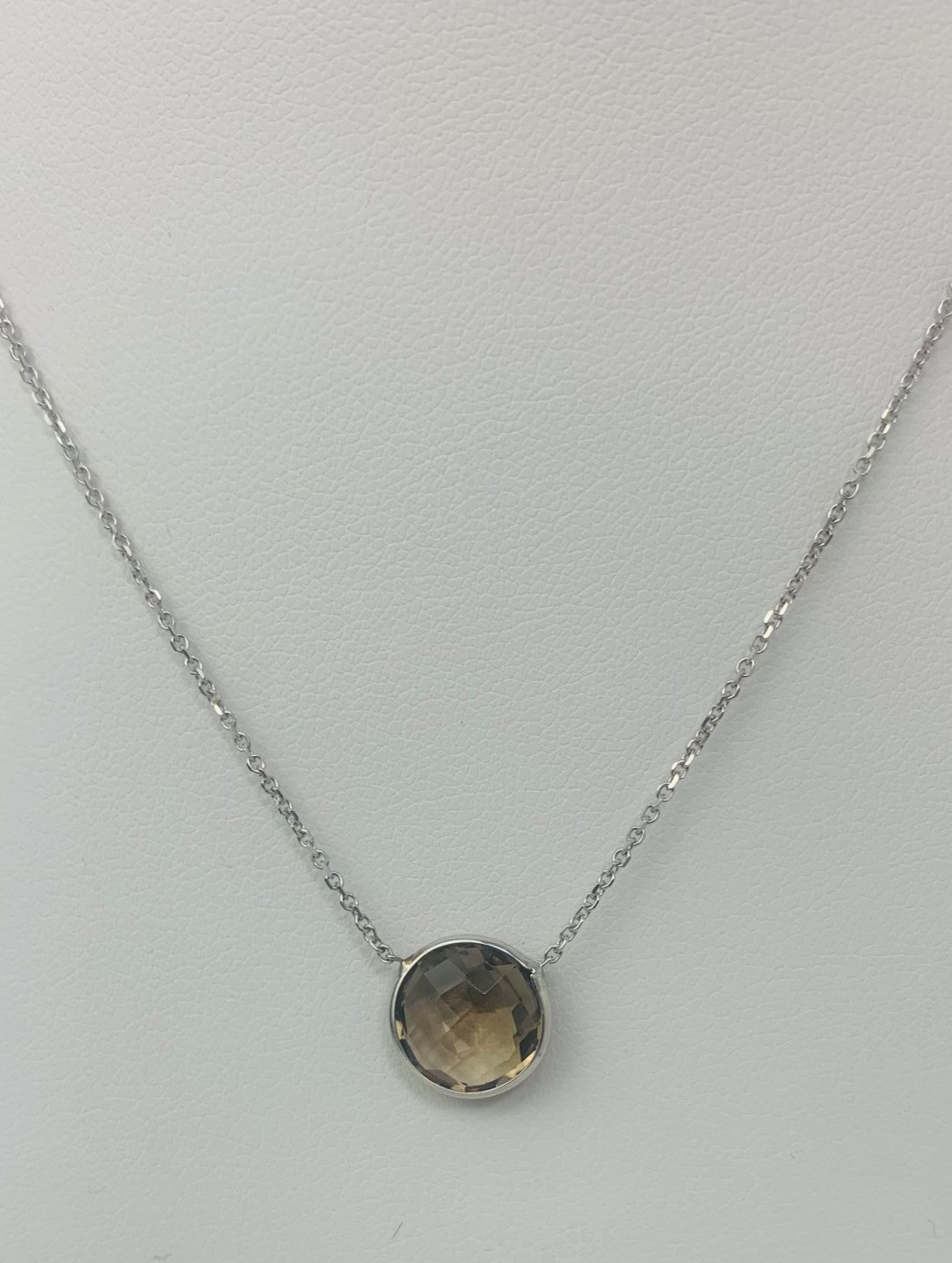 16" 10mm Smokey Quartz Single Bezel Necklace in 14KW - NCK-151-BZGM14W-SQ-16-10