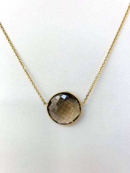 17" - 18" Smokey Quartz Single Bezel Necklace in 14KY NCK-152-BZGM14Y-SQ-17-20