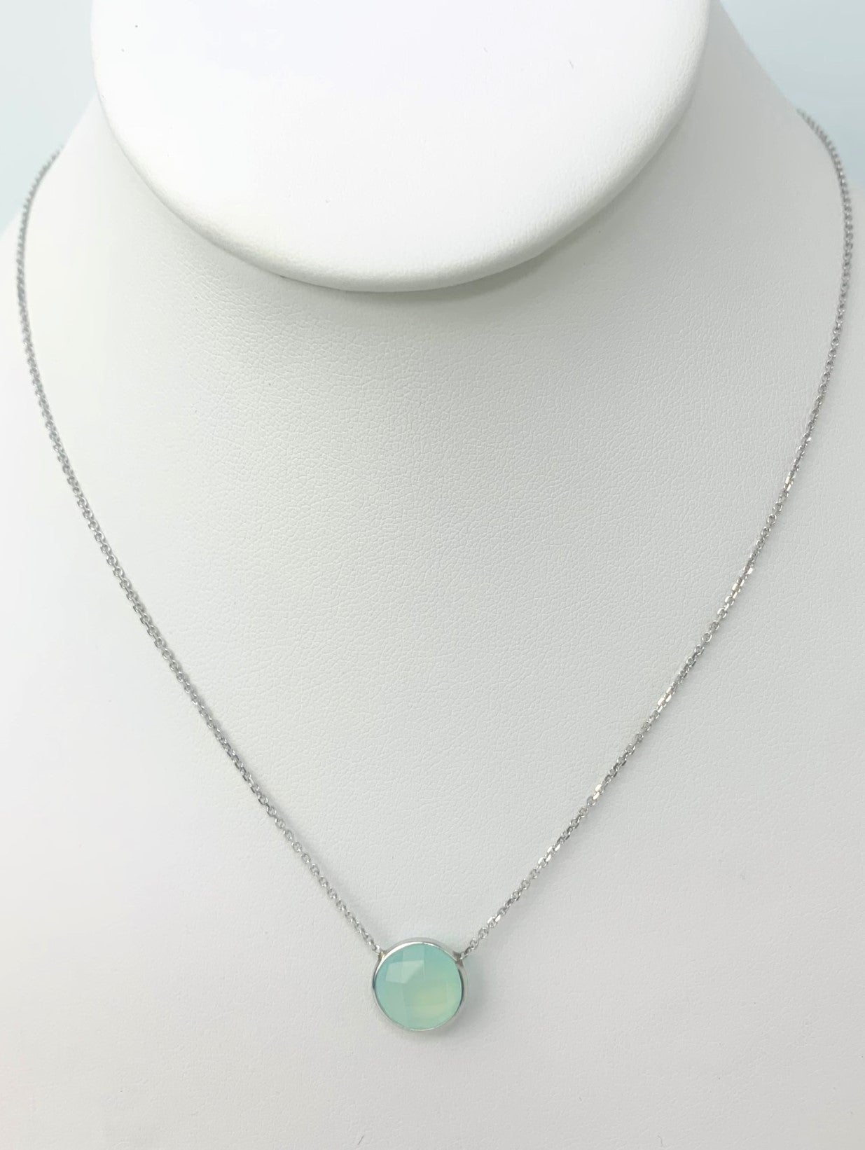 16" 10mm Chalcedony Single Bezel Necklace in 14KW - NCK-153-BZGM14W-CAL-16-10