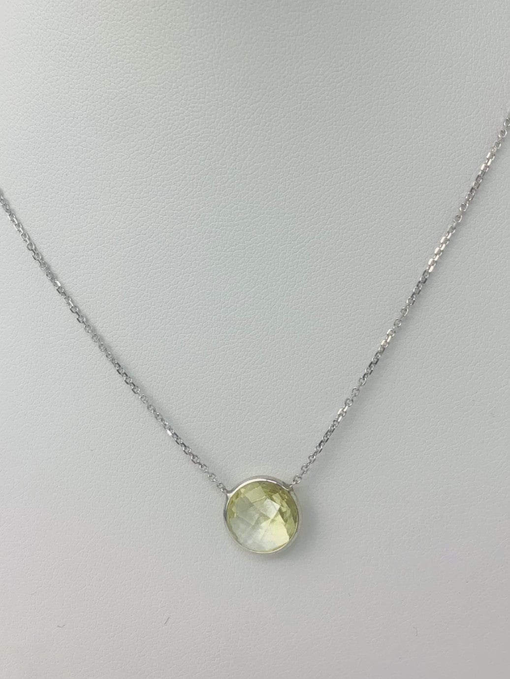 16" 10mm Lemon Quartz Single Bezel Necklace in 14KW - NCK-159-BZGM14W-LQ-16-10