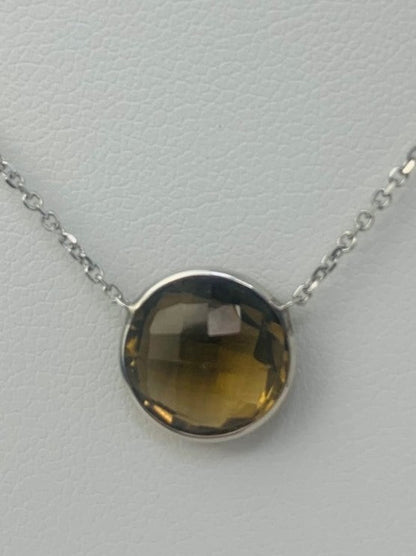 16" 10mm Honey Quartz Single Bezel Necklace in 14KW - NCK-160-BZGM14W-HQ-16-10