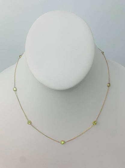 16" 4mm 7 Station Round Peridot Bezel Necklace in 14KY - NCK-165-BZGM14Y-PDT-16-4