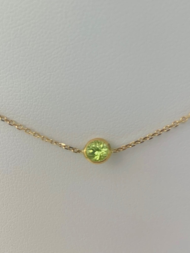 16" 4mm 7 Station Round Peridot Bezel Necklace in 14KY - NCK-165-BZGM14Y-PDT-16-4