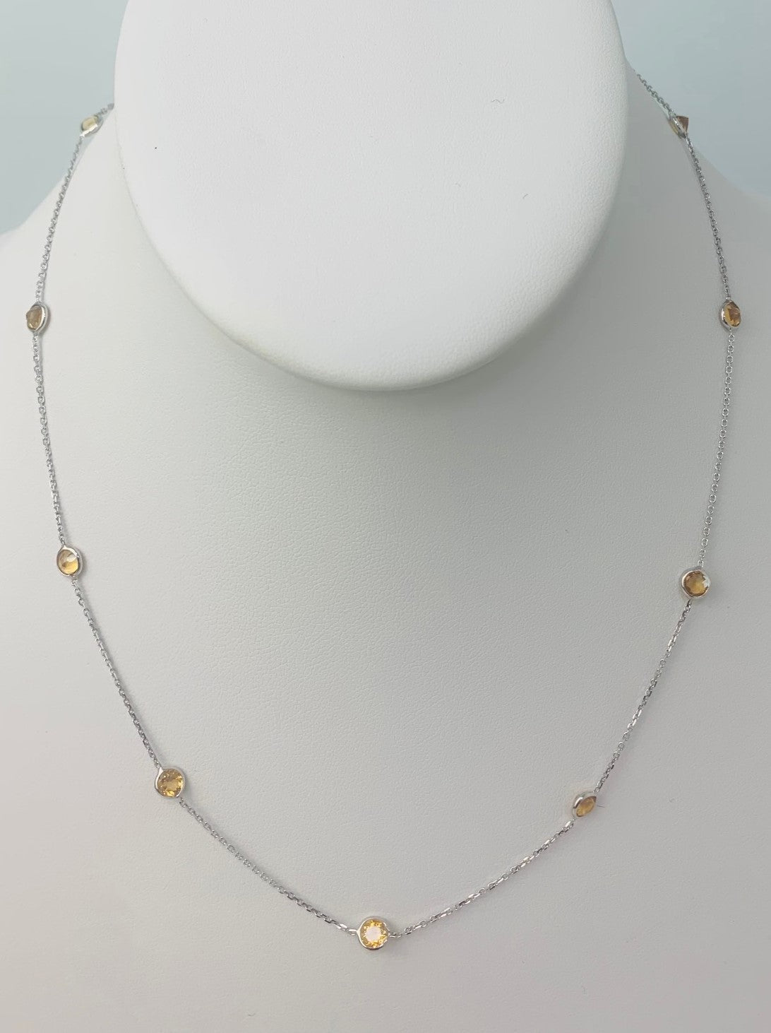 17"-18" 4mm 9 Station Round Citrine Bezel Necklace in 14KW - NCK-168-BZGM14W-CIT-18-4