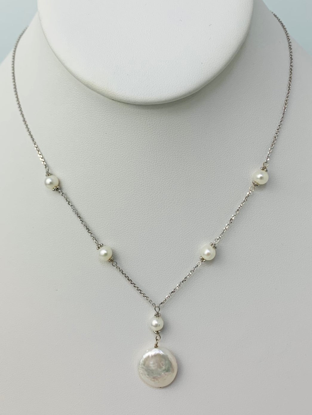 16-17" White Pearl Necklace in 14KW - NCK-191-TNCPRL14W-WH-16