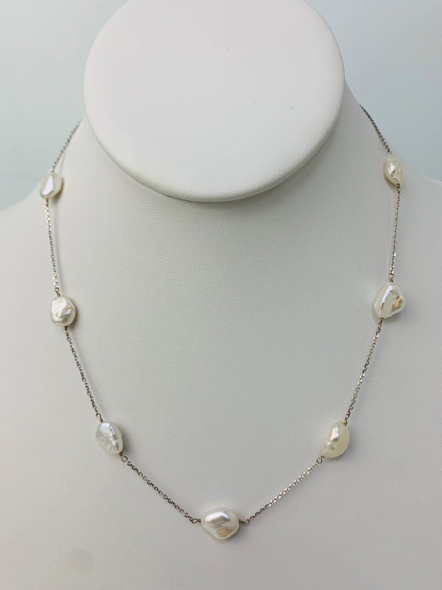 17" Freshwater Pearl Station Necklace in 14KW - NCK-192-TNCPRL14W-WH-17