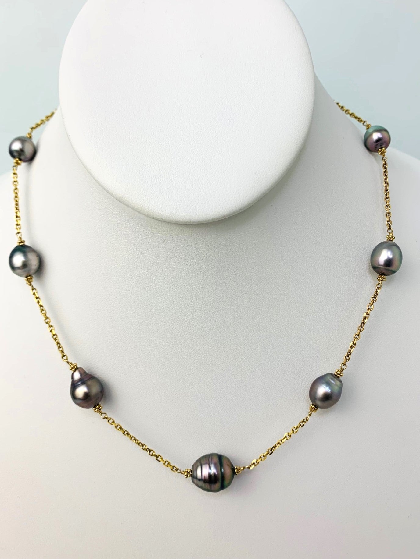 17" South Sea Pearl Station Necklace in 14KY - NCK-193-TNCPRL14Y-GRY-17