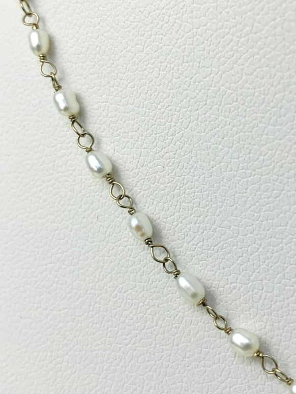 16" Rice Pearl Rosary Necklace in 18KW - NCK-201-ROSPRL18W-WH-16