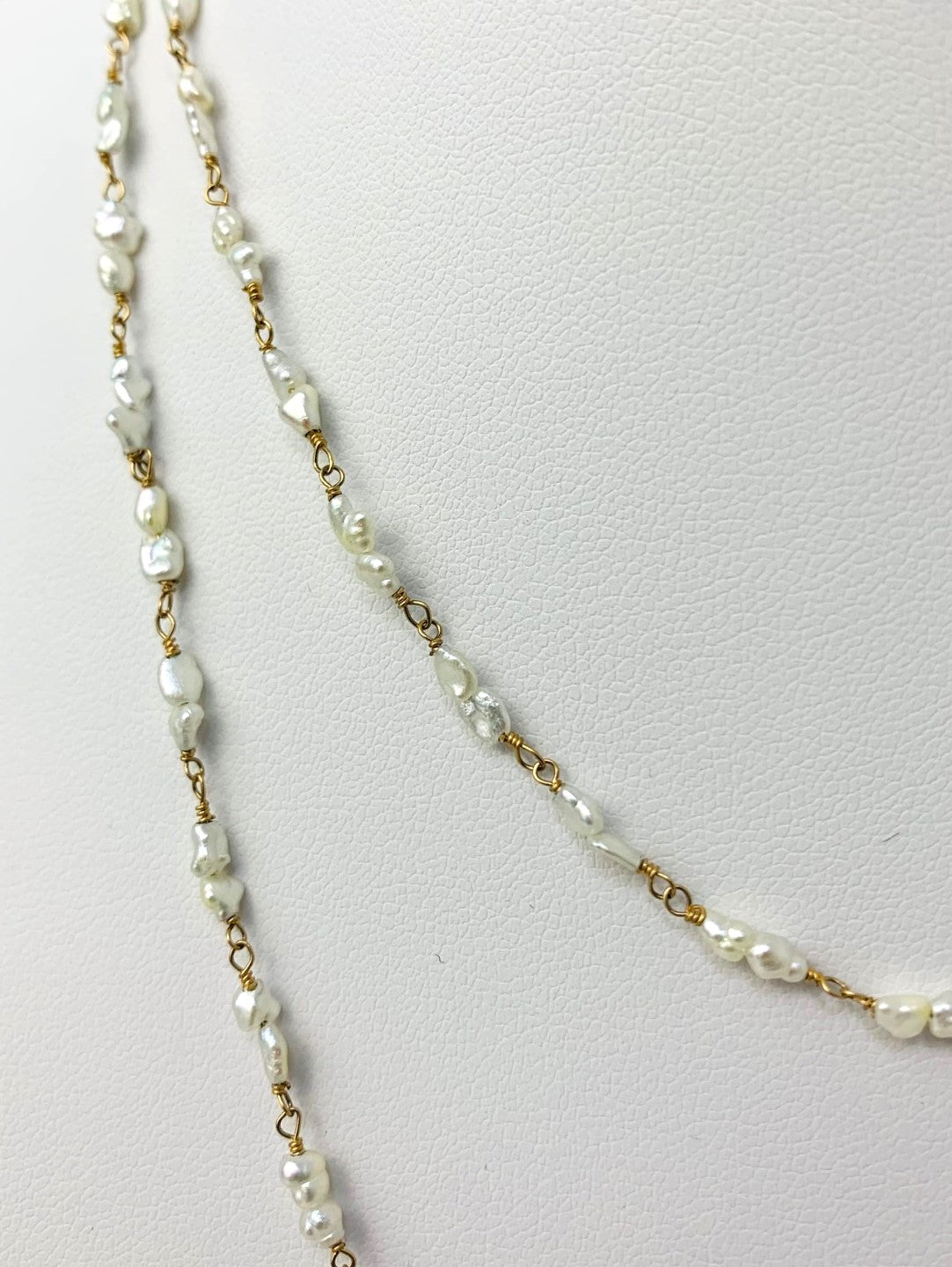 18"- 36" Double Pearl Rosary Necklace in18KY - NCK-204-ROSPRL18Y-WH-18