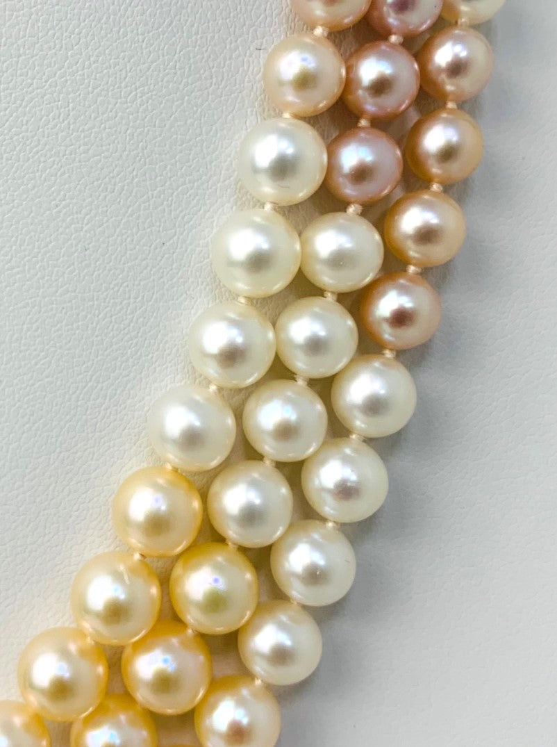 16" Triple Row Freshwater Pearl Necklace in 14KY - NCK-215-STGPRL14Y-PK-16