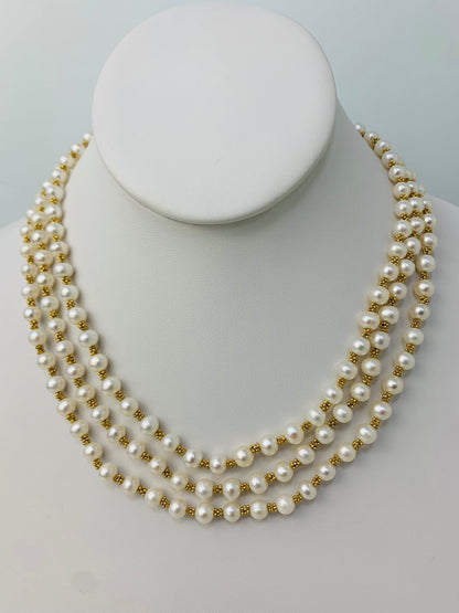 Clearance Sale! - 16" Triple Row Freshwater Pearl Necklace in 14KY - NCK-217-CRDPRL14Y-WH-16