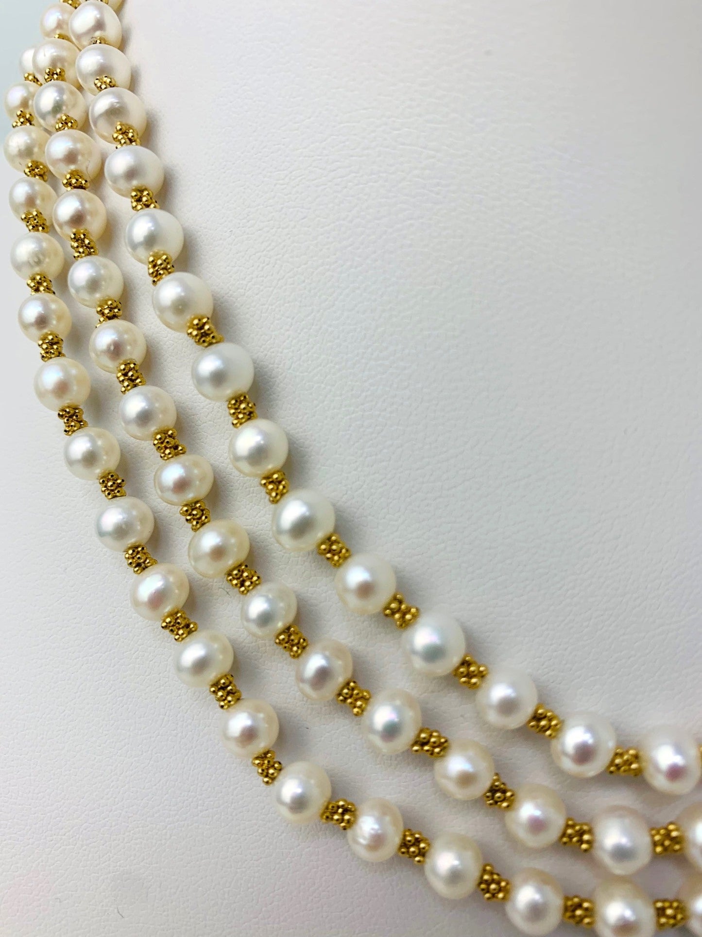 Clearance Sale! - 16" Triple Row Freshwater Pearl Necklace in 14KY - NCK-217-CRDPRL14Y-WH-16