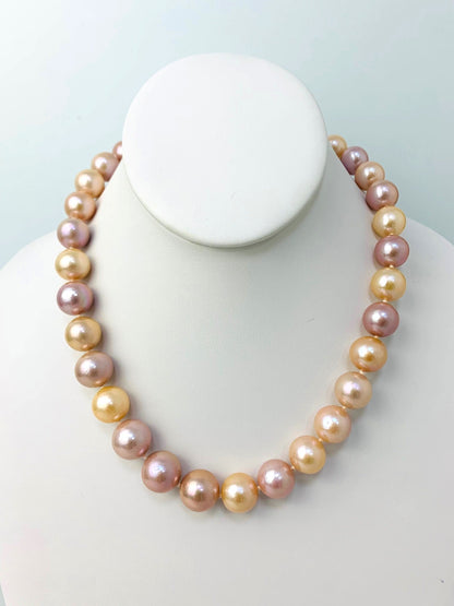 17.5" Pink And Orange Freshwater Cultured Pearl Necklace With 14K Yellow Gold Clasp - NCK-220-STGPRL14Y-PLOR-17.5-01667