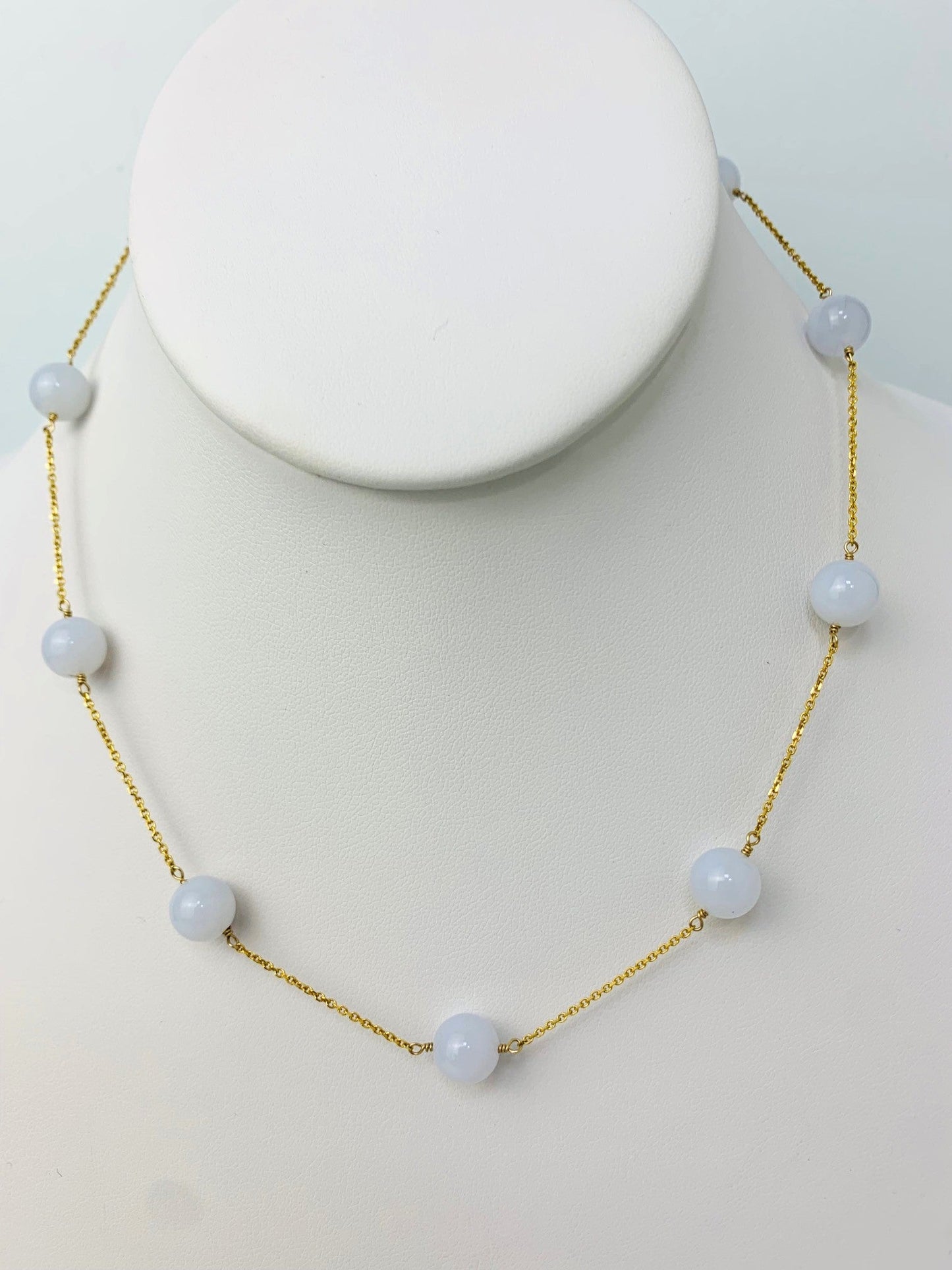 16" Chalcedony Station Necklace in 14KY - NCK-225-TNCGM14Y-CAL-16