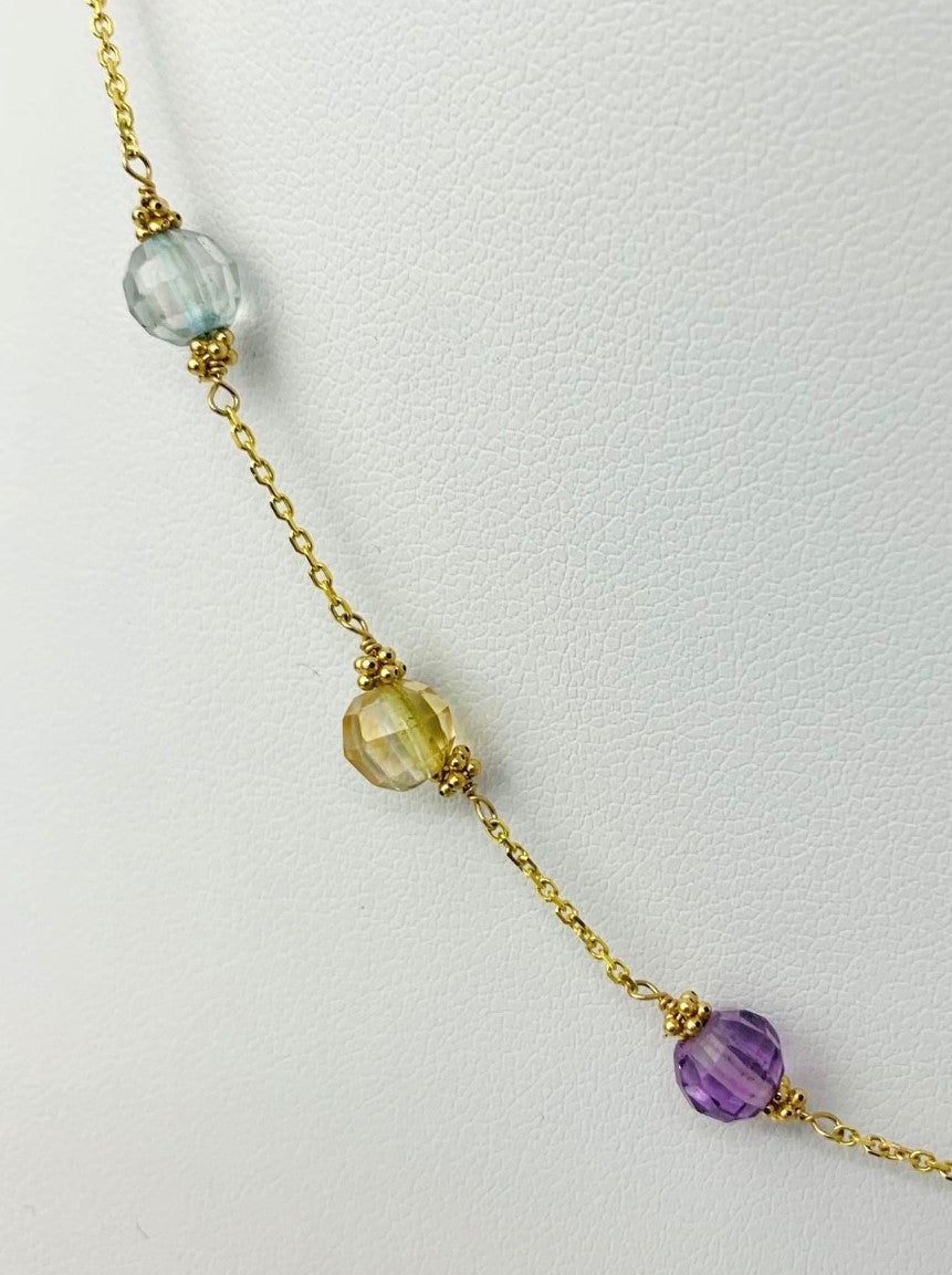 16 Inch Citrine, Amethyst, And Blue Topaz Station Necklace in 14KY - NCK-237-TNCGM14Y-MLTI-16