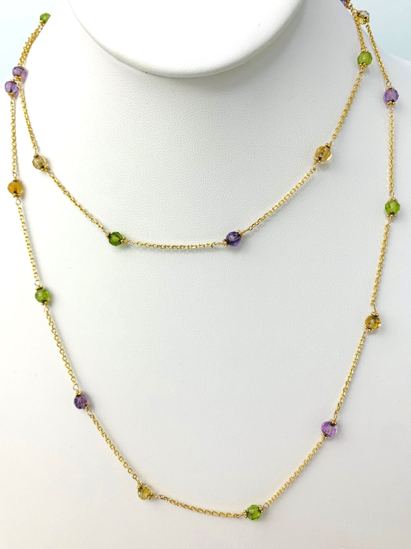 36" Citrine, Peridot, And Amethyst Station Necklace in 14KY - NCK-239-TNCGM14Y-MLTI-36