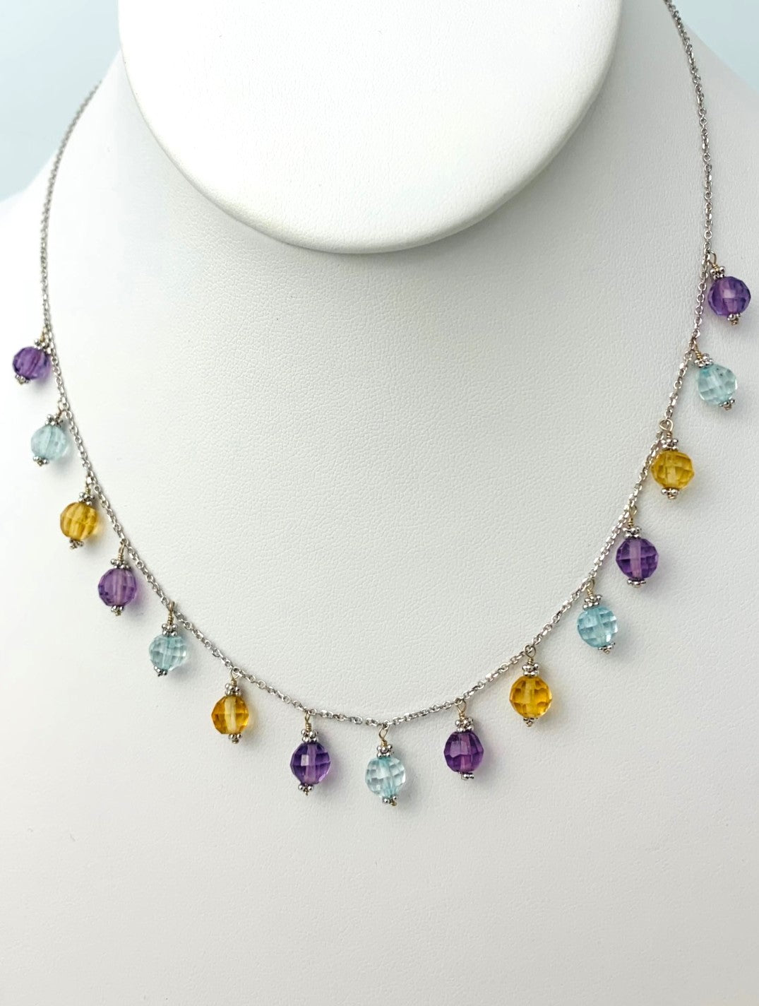 16" Citrine, Amethyst, And Blue Topaz Dangly Necklace in 14KW - NCK-241-DNGGM14W-MLTI-16
