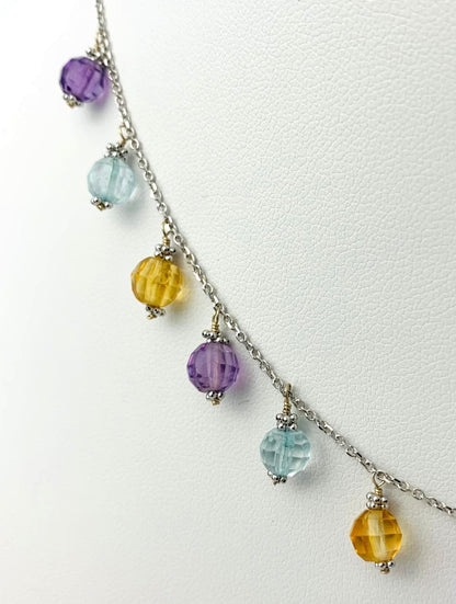 16" Citrine, Amethyst, And Blue Topaz Dangly Necklace in 14KW - NCK-241-DNGGM14W-MLTI-16