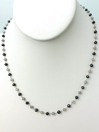 17" Grey And Black Diamond Rosary Necklace in 14KW - NCK-253-ROSDIA14W-GRYBK-17 26ctw
