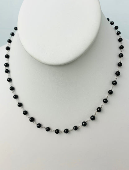 15" Smooth Black Diamond Rosary Necklace in 18KW - NCK-255-ROSDIA18W-BK-15 26.55ctw