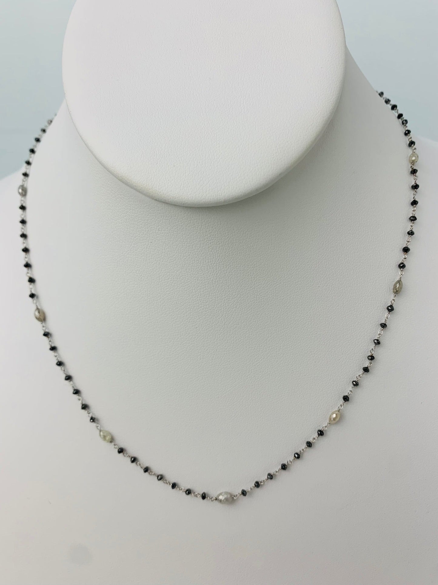 18" Black Diamond Rosary Necklace With Grey Diamond Accents in 14KW - NCK-259-ROSDIA14W-GRYBK-18 5.8ctw