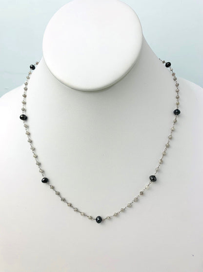 18" Grey Diamond Rosary Necklace With Black Diamond Accents in 14KW - NCK-261-ROSDIA14W-GRYBK-18 16.50ctw