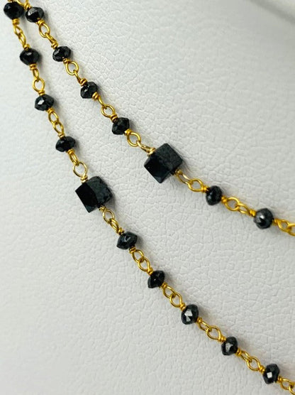 26" Black Diamond Rosary Necklace With Black Diamond Cube Accents in 14KY - NCK-262-ROSDIA!4Y-BK-26 10.40ctw