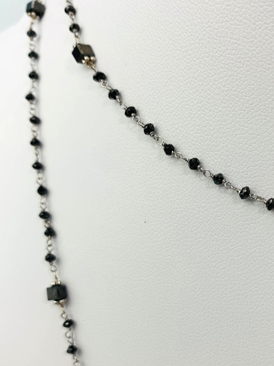 19" -37"  Black Diamond Rosary Necklace With Cube Diamond Accents in 14KW - NCK-270-ROSDIA14W-BK