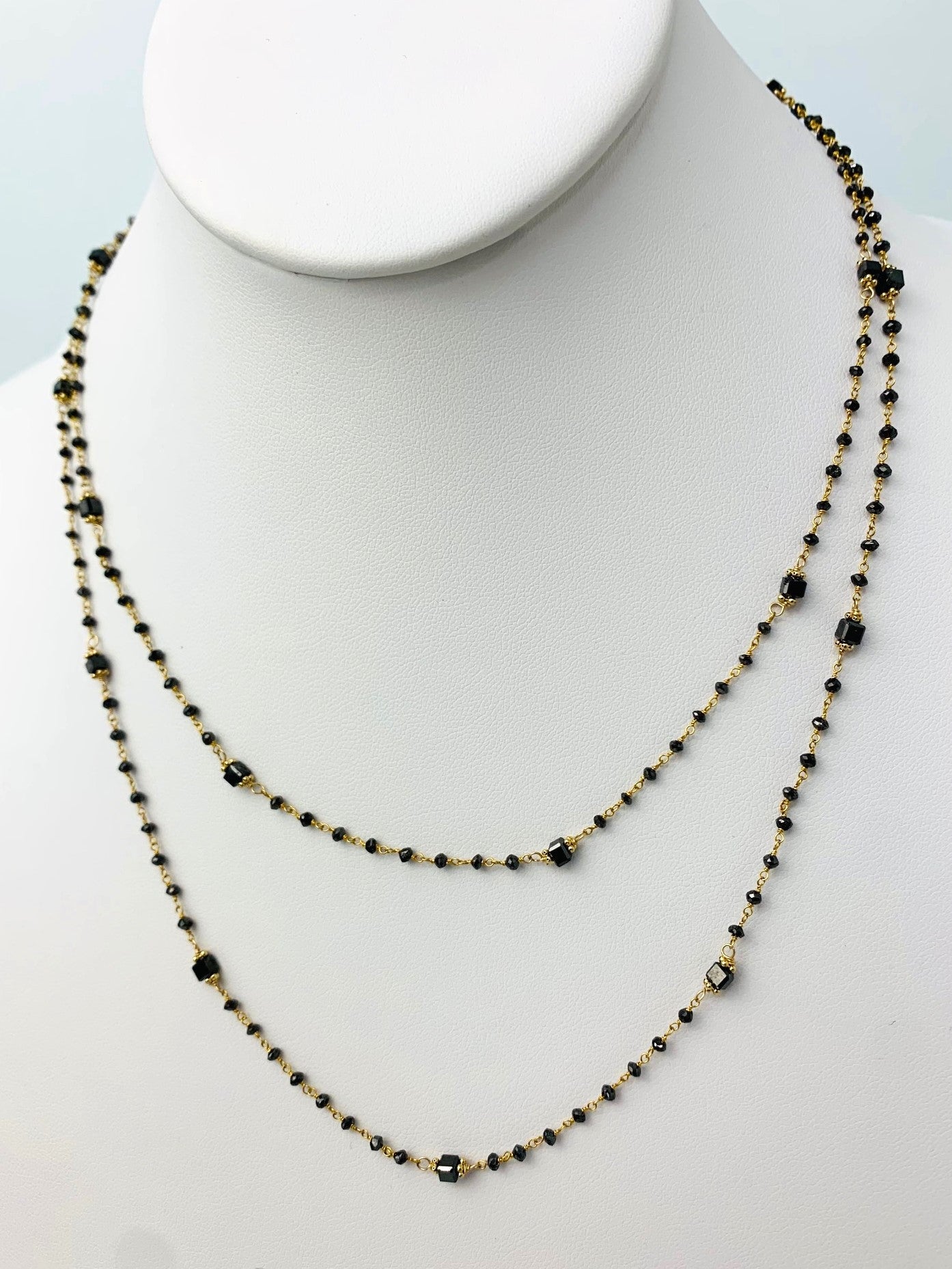 37" Black Diamond Rosary Necklace With Cube Diamond Accents in 14KY - NCK-271-ROSDIA14Y-BK-37A