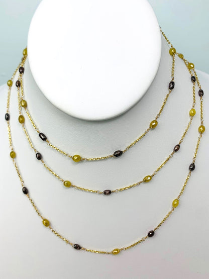 46" Reddish Brown And Yellow Diamond Station Necklace in 14KY - NCK-286-TNCDIA14Y-BRNYL-46