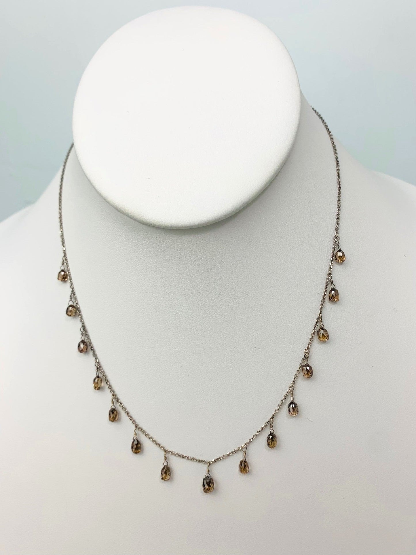16" Fine Cognac Brown Diamond Briolette Dangle Necklace in 18KW - NCK-297-DNGDIA18W-BRN-16 6ctw