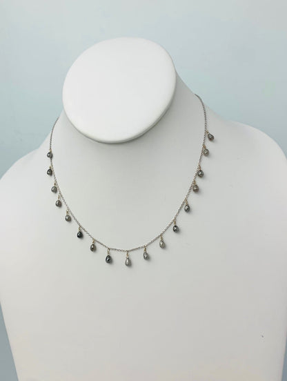16" Grey Diamond Briolette Dangle Necklace in 18KW - NCK-298-DNGDIA18W-GRY-16 5.1ctw