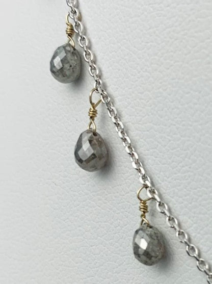 16" Grey Diamond Briolette Dangle Necklace in 18KW - NCK-298-DNGDIA18W-GRY-16 5.1ctw