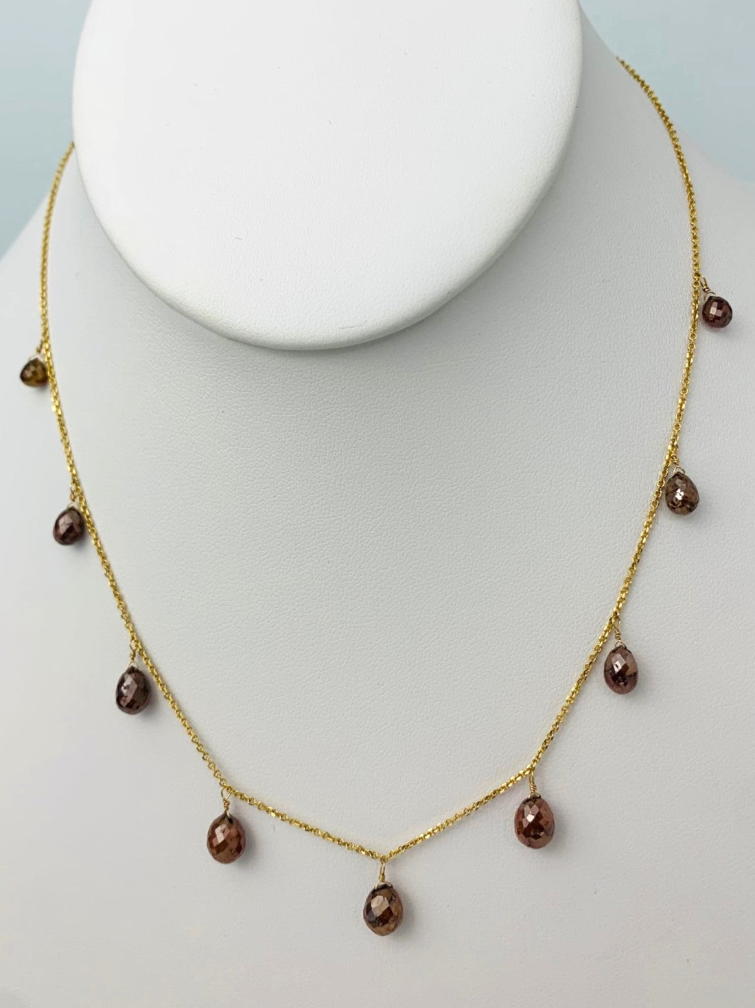 16" Rustic Red Diamond Briolette Dangle Necklace in 18KY - NCK-301-DNGDIA18Y-RED-16 7.5ctw