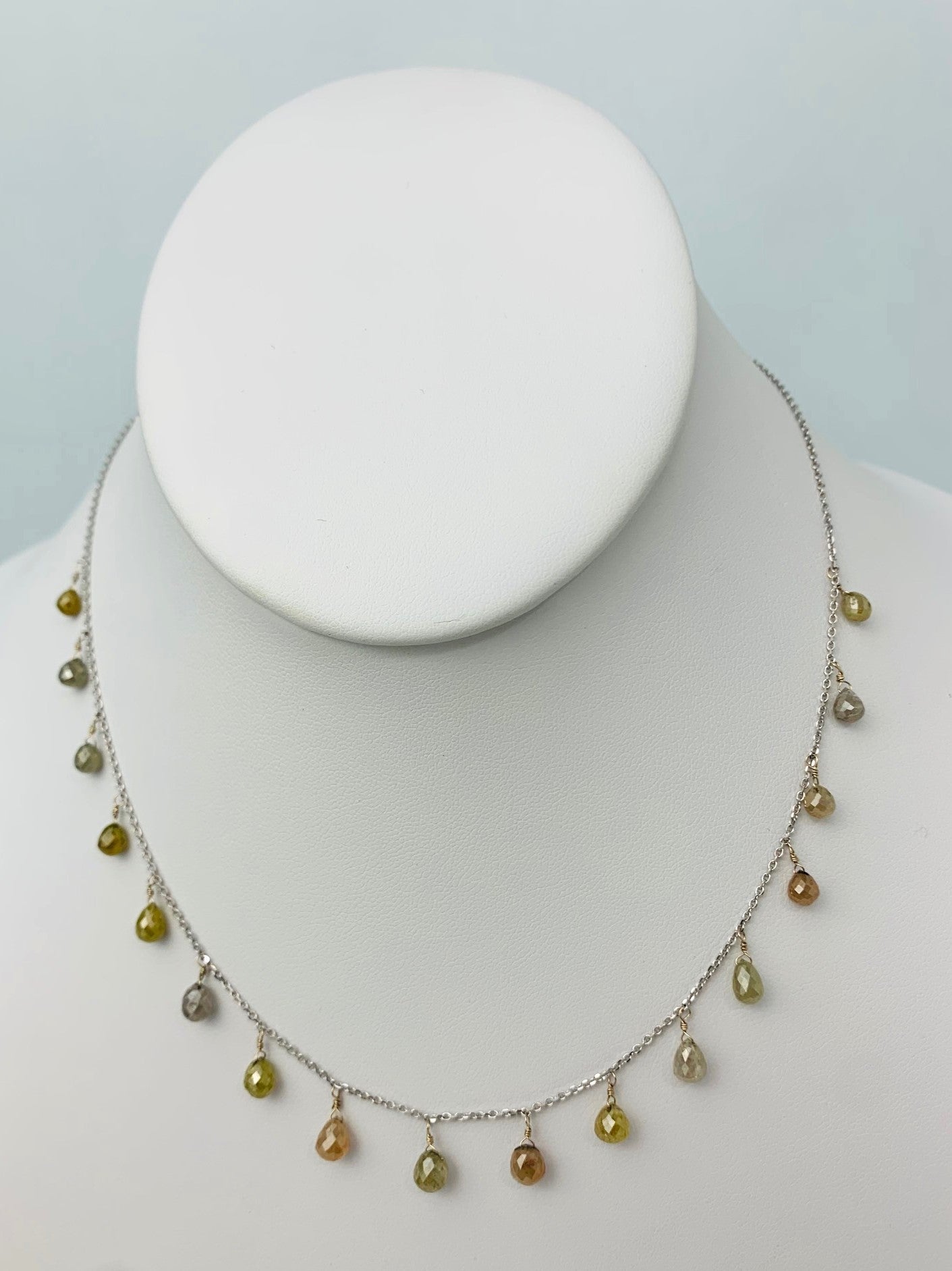16" Rustic Earth Tone Diamond Dangle Necklace in 14KW - NCK-307-DNGDIA14W-ERTH-16