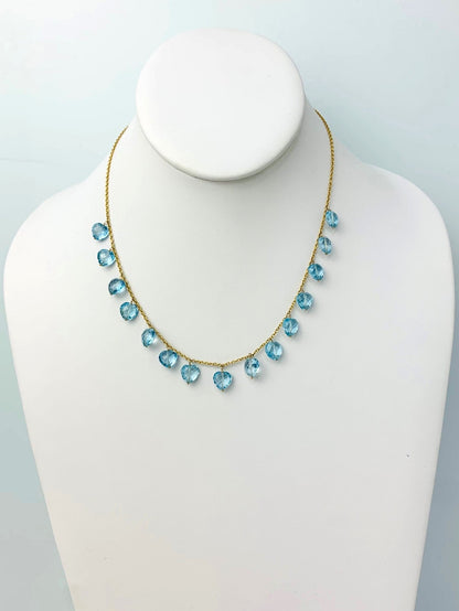 16" Blue Topaz Heart Dangle Necklace in 14KY - NCK-334-DNGGM14Y-BT-16
